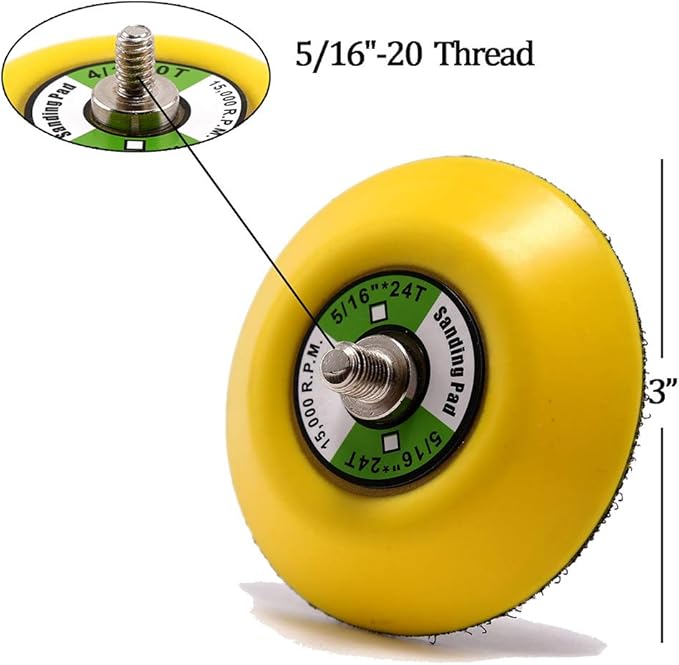 5Pcs 3-Inch Dual Action Backing Plate, 5/16"-24 Thread | 15,000 RPM
