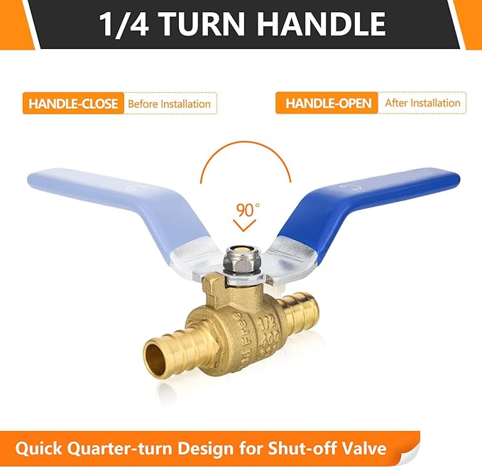 2-PCs HeSun PEX Ball Valves, 1/2-Inch Brass Crimp Pex Valve for Hot and Cold Water, 1/4 Turn Full Port Shut-off, ASTM F1807, Blue(VALVE009-2)