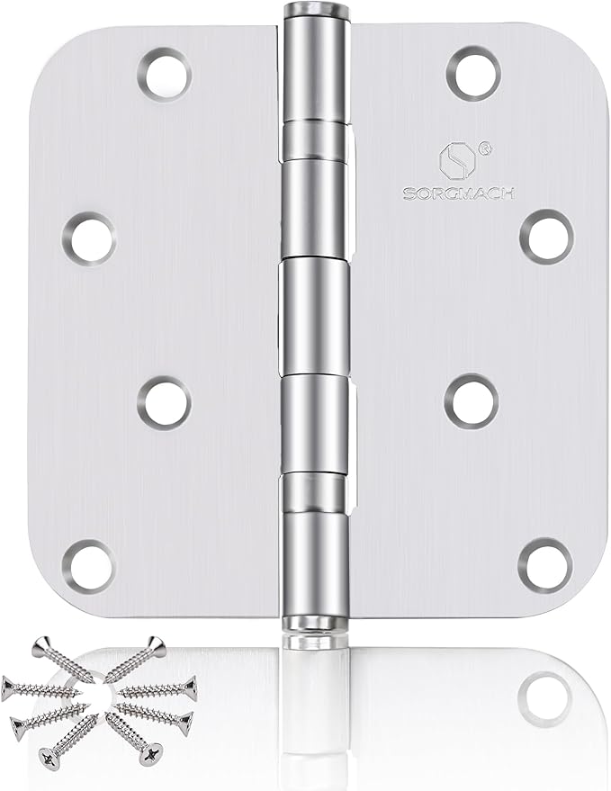 304 Stainless Steel 4 Inch Door Hinges Brushed Satin Nickel Interior Hinges 5/8" Radius Corners 3.5'' Ball Bearing Silver Door Hinges- 3 Pack