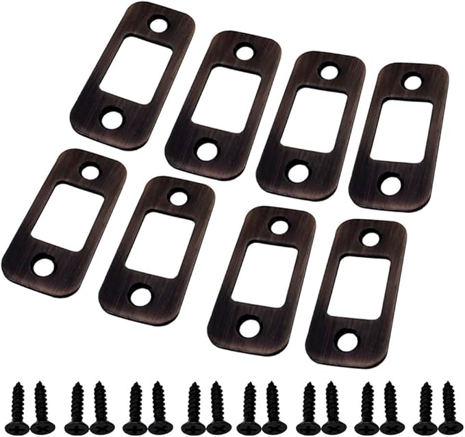 QCAA Solid Brass Deadbolt Strike Plate, Door Backplate, Round Corner, 1" x2-1/4", Vintage Bronze, 8 Pack, Made in Taiwan