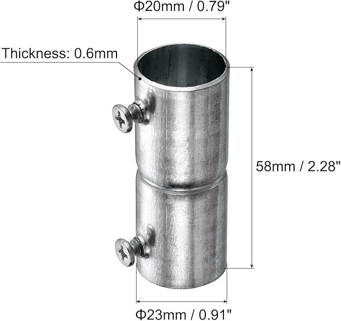 uxcell EMT Coupling, 20mm(13/16 inch) EMT Set Screw Coupling Conduit Fittings 58mm Length Electrical Conduit Pipe Connector 1mm Wall Thick, 10 Pack