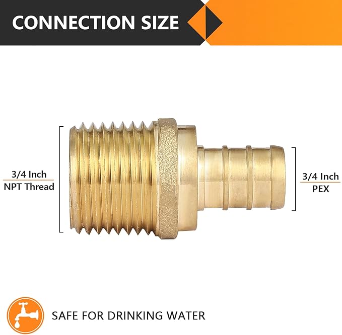 10-Pack HeSun PEX Fittings, 3/4" PEX x 3/4" Male NPT, 3/4 Inch Brass Crimp Male Adapter Fitting, ASTM F1807(PEX1807021)