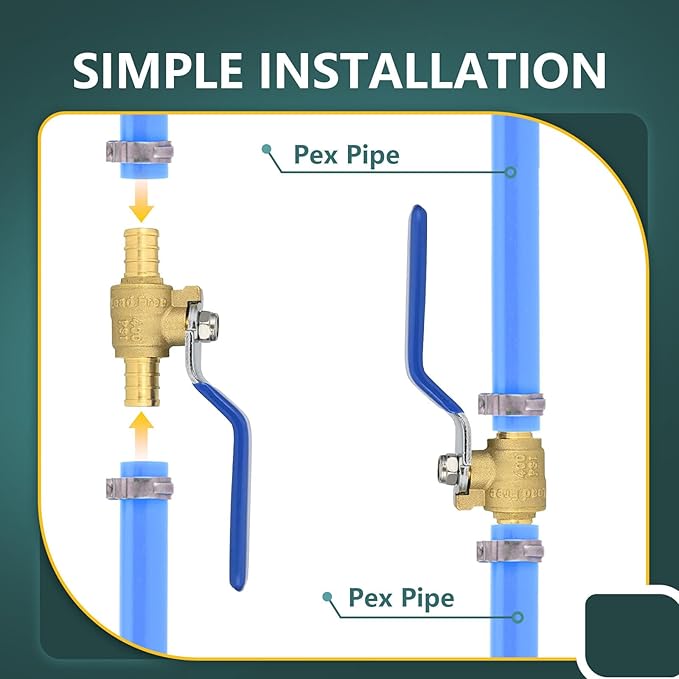 50 Pack Ball Valves, 1/2" Pex Crimp Shut Off Valve Blue, Brass Full Port Pex B Shut Off Ball Valve for Hot and Cold Water, NSF/ANSI 61 Certified