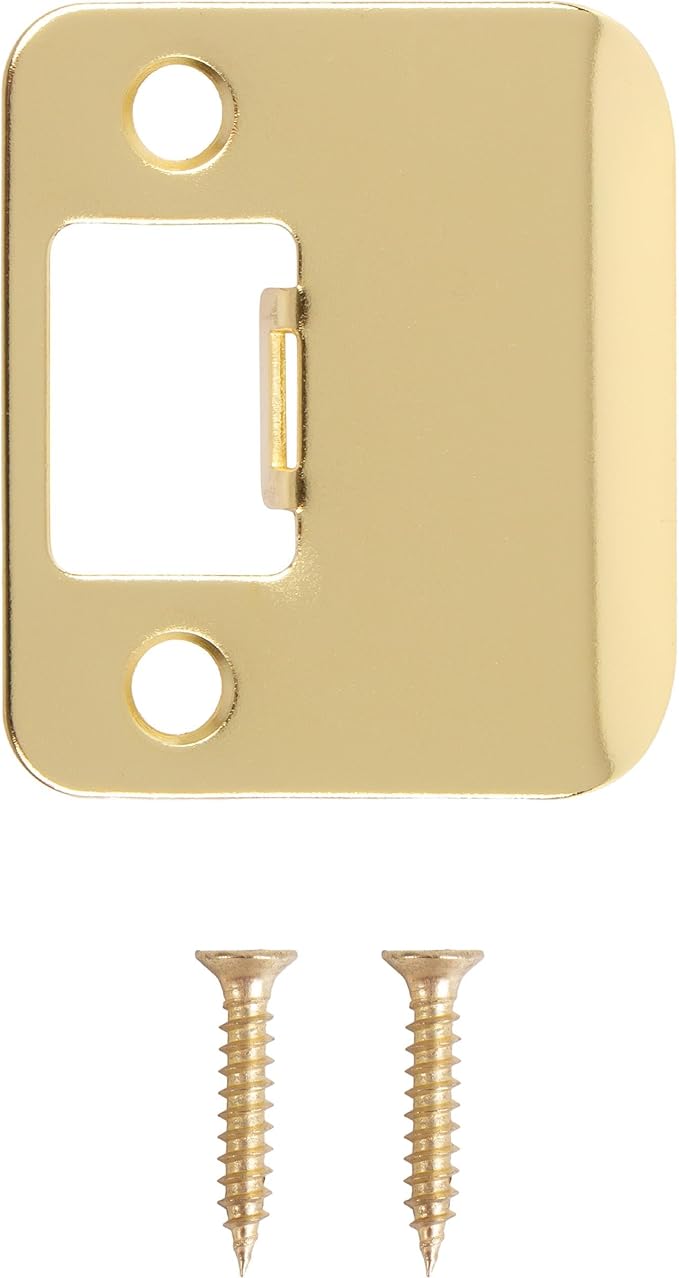 Round Corner Extended Lip Strike Plate, 2-1/4" x 1-1/2", (2" Overall Length), Polished Brass by Stone Harbor Hardware