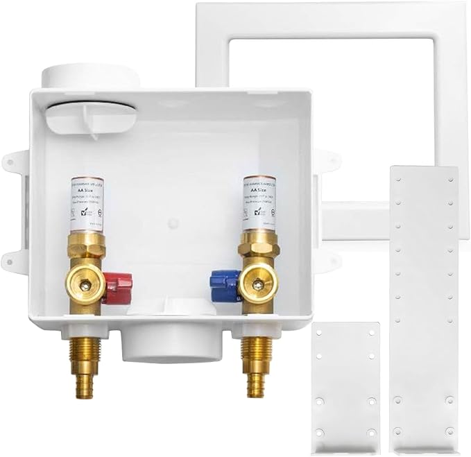 Washing Machine Outlet Box, Center Drain/Side Drain, 1/2 Inch Pex Crimp Inlet x 3/4 Inch MHT Outlet Connection, with Copper Water Hammer Arrestor (Pack of 5)(WM012-5Pack)