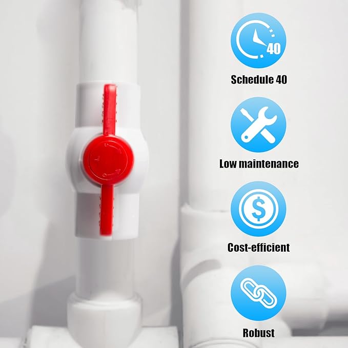 10PCS 1/2" PVC Ball Valve, Shut-Off Ball Valves Socket with Easy Turn Red T-Handles, Slip PVC Valve for Water Project, Swimming Pool, Sewage Pump, Sprinkler Line, Outdoor Plumbing & Irrigation System