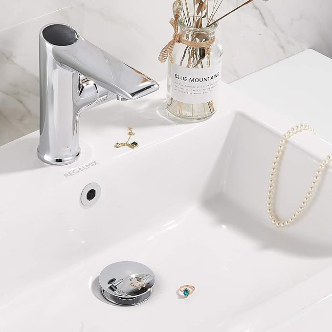 Bathroom Sink Drain with Detachable Hair Catcher Basket, Pop Up Drain Stopper with Overflow Anti-Clogging Vanity Vessel Sink Drain, Polished Chrome 2 Pack All Metal, RM083H-P2