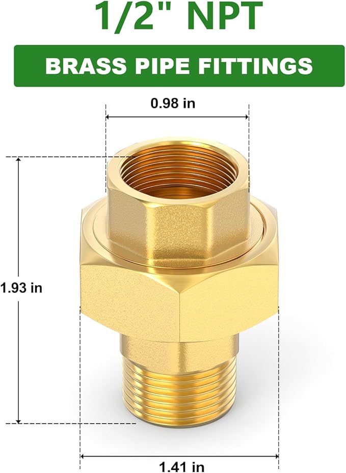 TAISHER 1PCS Brass Union，1/2" NPT Male x 1/2" NPT Female Brass Pipe Fitting
