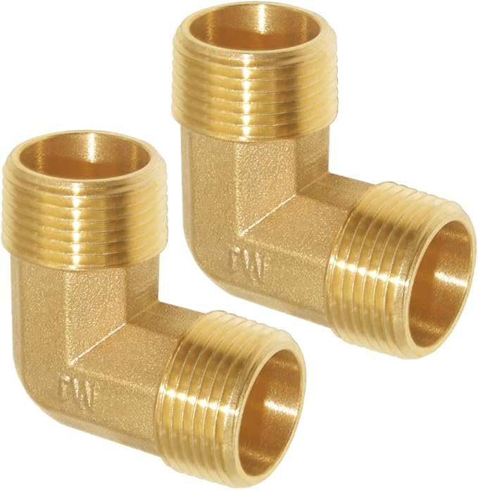 Joywayus 90-Degree Male Elbow Garden Hose Pipe Fitting Forged Brass Right Angle 3/4" GHT Male x 3/4" GHT Male (Pack of 2)