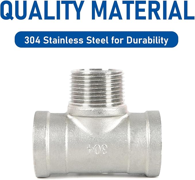 Kodilin 4PCS 304 Stainless Steel Tee Pipe Fittings, 1" NPT Female x 1" NPT Male x 1" NPT Female, Male Branch Tee