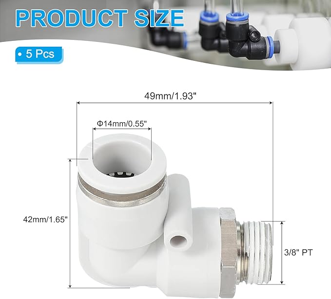 PATIKIL Push to Connect Fitting, 10 Pack Pneumatic Air Elbow Quick Connector 3/8"PT Male Thread x 14mm Tube 90 Degree Connect Tubing Elbow Air Tube Fitting Pneumatic Quick Adapter, White