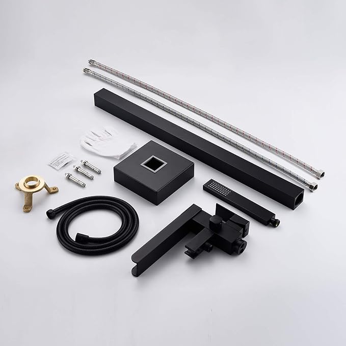 Waterfall Tub Filler Freestanding Bathtub Faucet Black Floor Mount Brass Single Handle Bathroom Faucets with Hand Shower