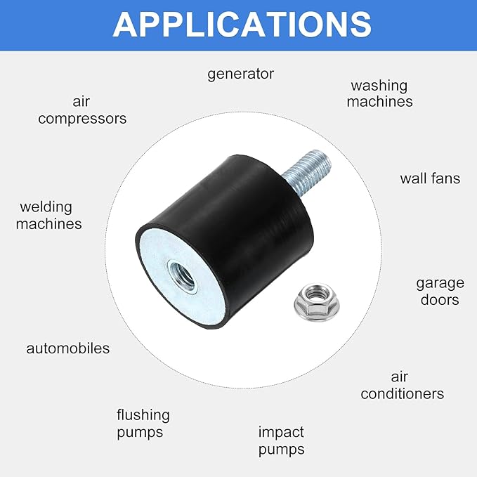 uxcell M10 Rubber Mounts, 1Pcs 40x40mm(DxH) Rubber Cylindrical Anti Vibration Isolator Shock Absorber with Lock Nut for Car Bobbin Generator Air Compressors