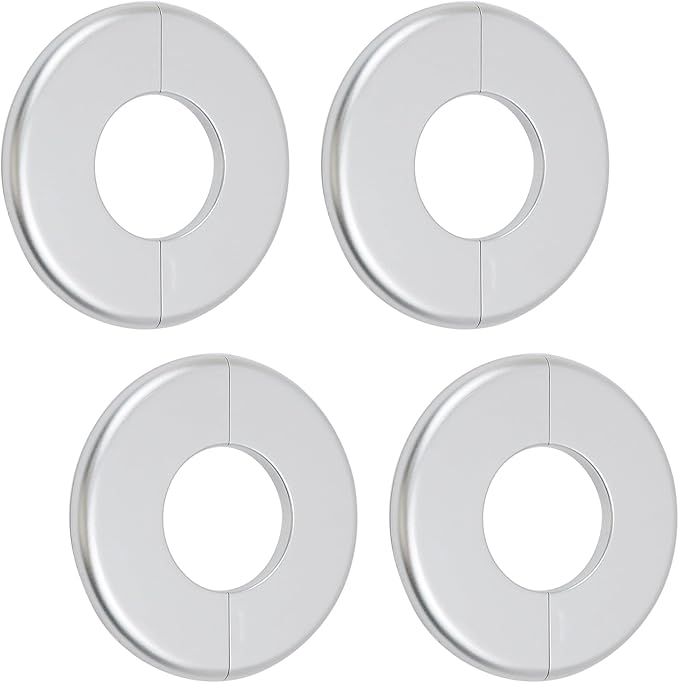4 Pcs Wall Split Flange, ABS Round Self-Adhesive Escutcheon Plate Buckles Design for 2"/51mm,Silver