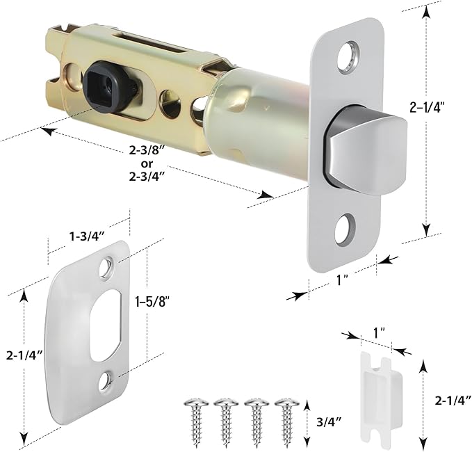 Brushed Nickel 2 Pack Door Lock Parts, Adjustable Door Latch Replacement, Silver Door Lock Replacement Parts, Door Deadlatch Mechanism
