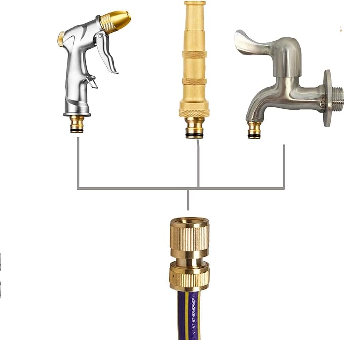 Garden Hose Quick Connectors, Solid Brass 3/4 inch GHT Thread Easy Connect Fittings No-Leak Water Hose Male Female Value Pack (5)