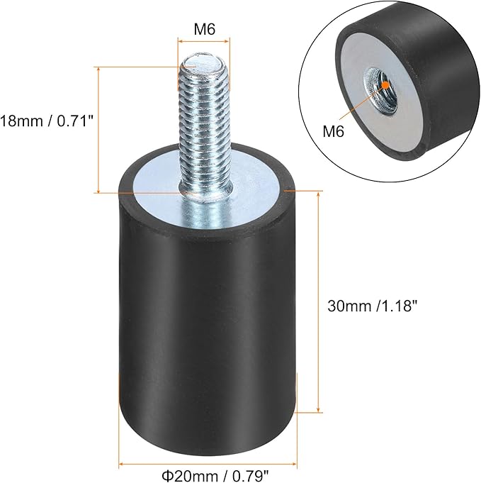 uxcell 6pcs M6x18mm Rubber Isolator Mounts with Studs 20x30mm Male Female Vibration Shock Absorber Zinc Plated Cylindrical Thread Mounts Anti Vibration Isolators with 6pcs M6 Lock Nuts