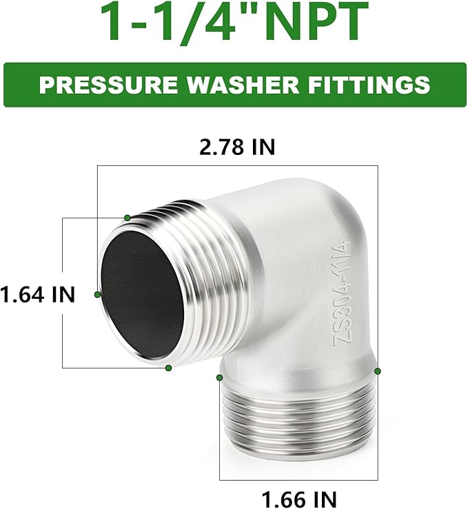TAISHER 2PCS 304 Stainless Steel 90 Degree elbow,1-1/4" NPT Male × 1-1/4" NPT Male Thread Pipe Fitting
