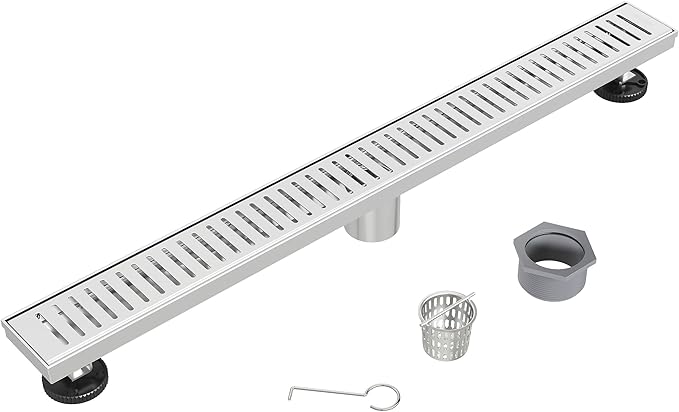 Neodrain 28" Brushed Linear Shower Drain Shower Linear Drain, Removable Capsule Pattern Grate, Bathroom 304 Stainless Steel Rectangle Shower Floor Drains- CUPC Certified