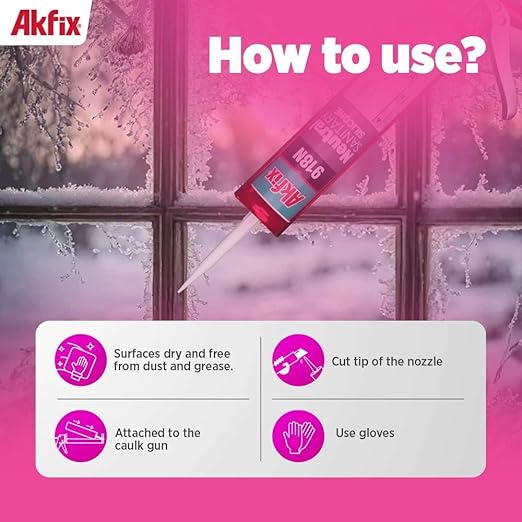 Akfix 918N Gray 100% Silicone Caulk for Kitchen and Bathroom (12x10.5 fl.oz.) - Solvent-Free, Low Odor, UV & Water Resistant, Fast Curing, Non-sag, High Elasticity Silicone Sealant | Grey, 12 Pack