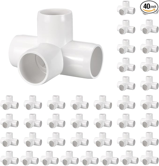 40 Pack 3/4" SCH40 PVC Elbow Pipe Fitting, 4-Way PVC Elbow Corner Side Outlet Tee Fitting, Furniture Grade Pipe Connectors for DIY Project, Pond Protection, Socket x Socket