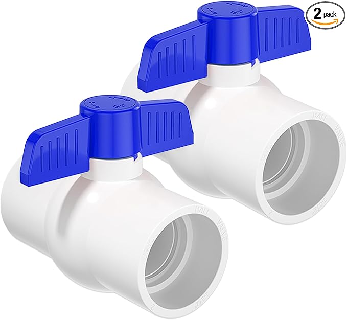 2PCS 2" PVC Ball Valve, SCH40 Slip PVC Water Pipe Valve with Easy Turn Blue T-Handle, Shut-Off Ball Valve Socket for Swimming Pool, Sprinkler Lines, Outdoor Plumbing & Irrigation System