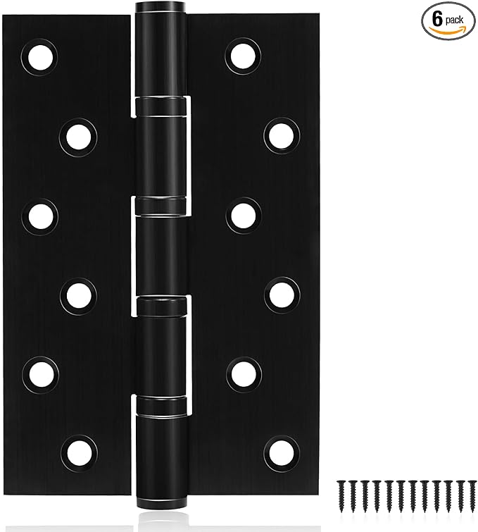 6 Pack Black Door Hinges 6 Inches Ball Bearing Hinges Heavy Duty Stainless Steel Hinge with Screws, Square Corner, Smooth and Quiet