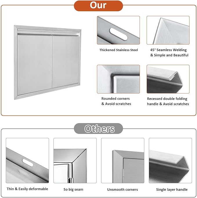 JIE JIN BBQ Access Door 24" W X 24" H Outdoor Kitchen Doors Double Doors Thickened 304 Stainless Steel Outdoor Kitchen Accessories Door for Indoor/Outdoor Kitchen Outdoor Cabinet BBQ Island