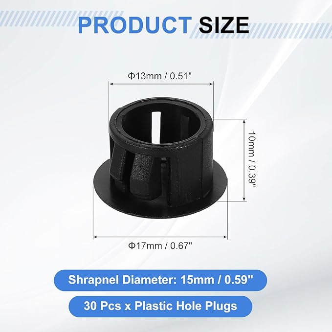 uxcell 30Pcs Plastic Hole Plugs, 13mm(1/2") Flush Type Panel Plugs, Round Snap Knockout Locking Plugs for Furniture Insert End Caps Panels, Black
