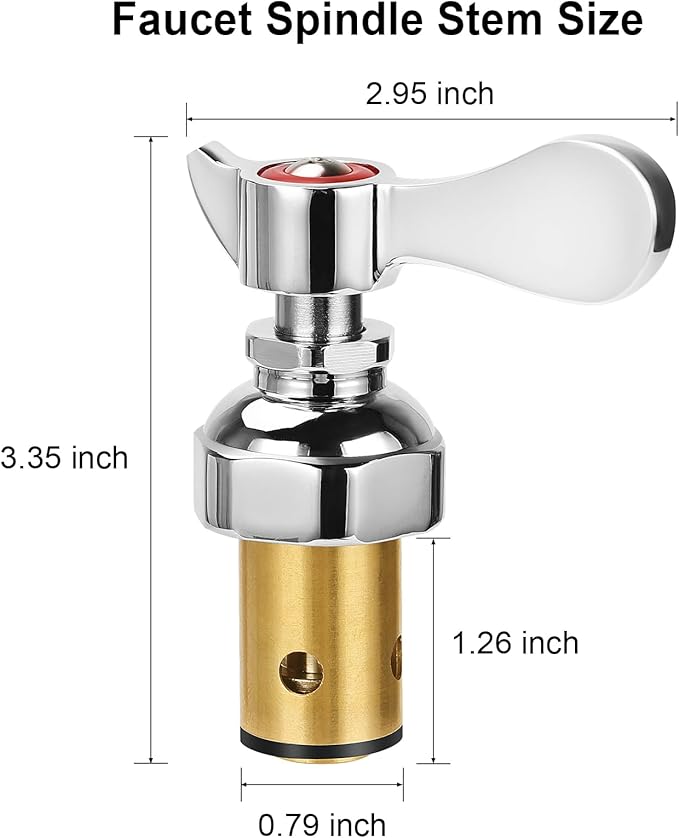 Brass Spindle Assembly for Commercial Faucet Valve Spool Replacement Hot Cold Side Handle Stem Assembly Cartridge Fit Kitchen Restaurant (1 Pair)