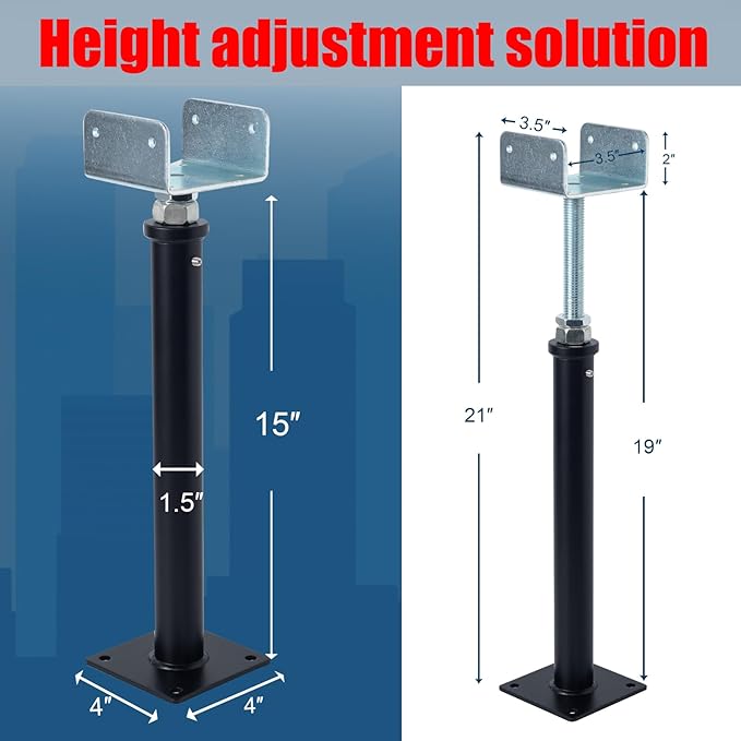 2 Pack U-Shaped Floor Jack - Adjustable Steel Beam Support for 4x2, 4x4, 4x6 Joists Heavy Duty Screw Jack with U-Head Telepost & House Jack.15-19 Inch Adjustment Range.