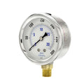 PIC Gauges PRO-201L-254H Bottom Mount Glycerin Filled Industrial Pressure Gauge w/ SS Case, Brass Internals, Plastic Lens, 2.5" Dial, 0/300 psi Range, 1/4" Male NPT