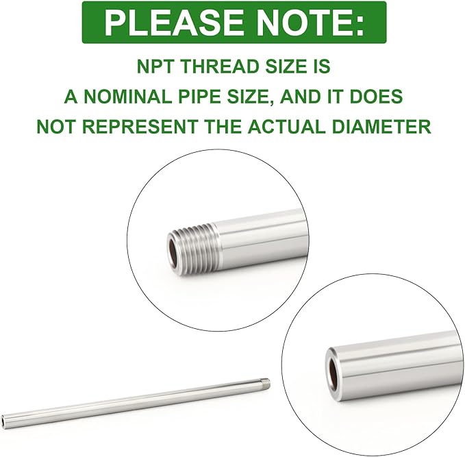 TAISHER 2PCS 304 Stainless Steel Pipe Fittings, 1/4" NPT Male Threaded, 10" Length Weld Nipple Cast Pipe