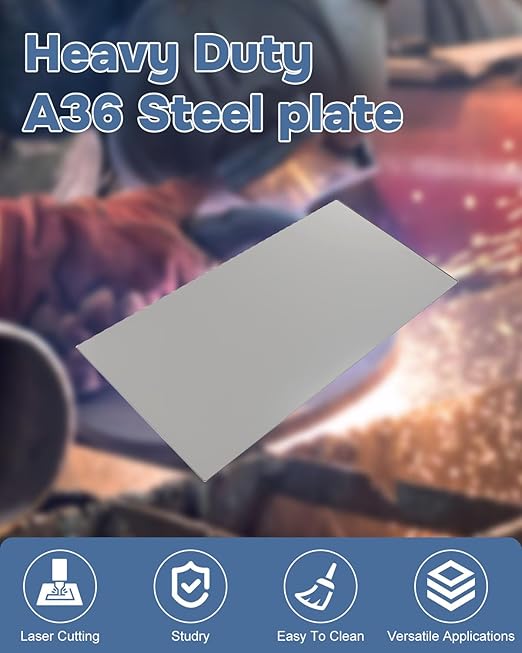 2 Pcs 1/8 Steel Plate, 6'' x 12'' Steel Sheet A36 Weldable Metal Plate, Hot Rolled Steel Base Plates for Structural Support and Industrial Use