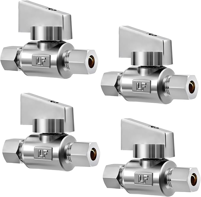 4 Pack Premium Brass 1/4" Compression x 1/4" Compression Angle Valve Quarter Turn Water Straight Angle Valve