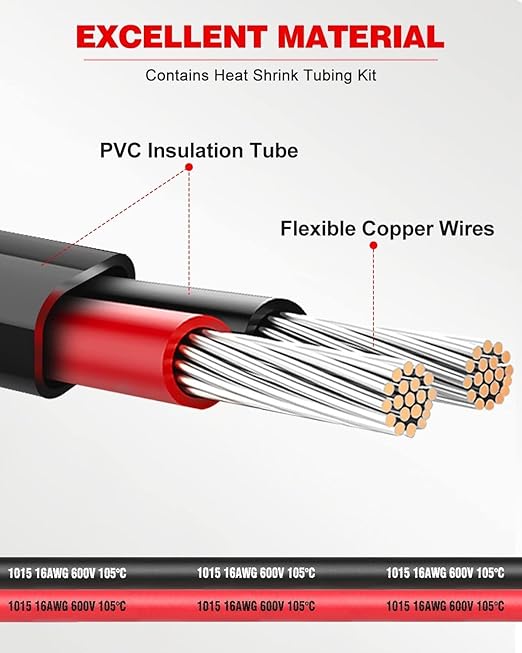 NAOEVO 16 Gauge Wire 2 Conductor Electrical Wire, 16 AWG Stranded PVC Cord, 12V Low Voltage/Tinned Copper/Flexible Cable for Automotive Wiring, Lamp Cord, Marine Cable (50FT)