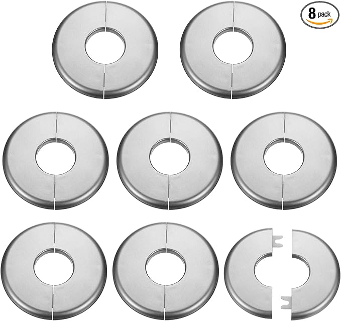 HARFINGTON 8pcs Wall Split Flange 33.5mm/1.3" Self-Adhesive Plumbing Cover Plates ABS Plastic Round Escutcheon Plate Buckle Design for Water Pipe Bathroom Kitchen Decoration, Gray