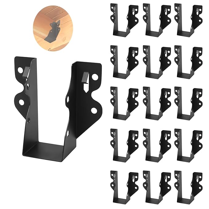 16 Pcs 2"x 4" Joist Hanger,Q235B Steel Black Powder Coated Face Mount Joist Hangers ,Hurricane Ties for Rafters,Tie Brackets for Floor Deck and Ceiling Joists