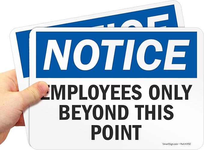 SmartSign “Employees Only Beyond This Point” Labels | 7" x 10" Laminated Vinyl Sticker with Heavy-Duty Adhesive (Pack of 2), Made in USA