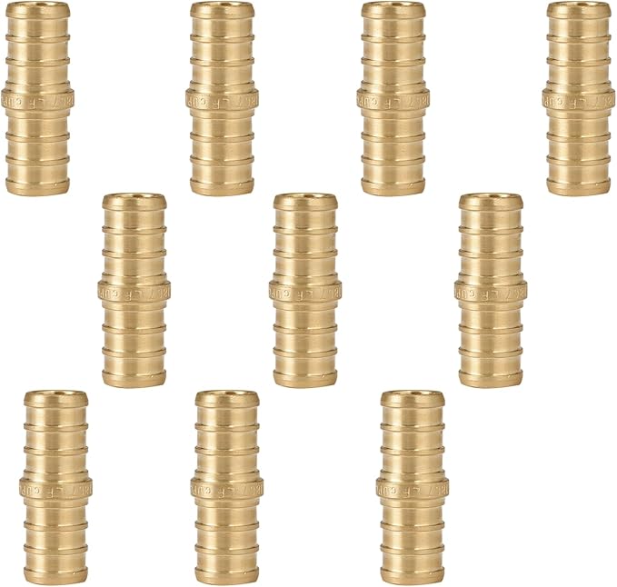 10-Pack HeSun PEX Fittings, 1/2"x1/2" Pex Straight Coupling, Brass Crimp Fitting for Pex Pipes, ASTM F1807(PEX1807002)