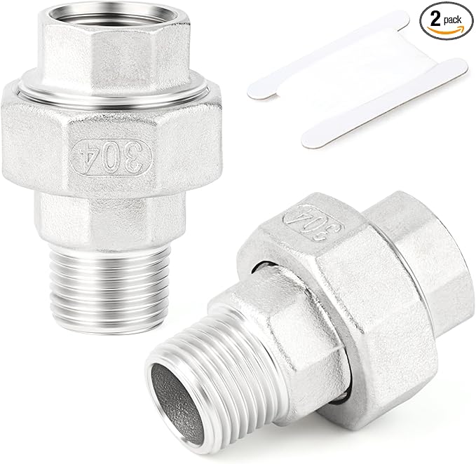 TAISHER 2PCS 304 Stainless Steel Union，3/4" NPT Male x 3/4" NPT Female Cast Pipe Fitting