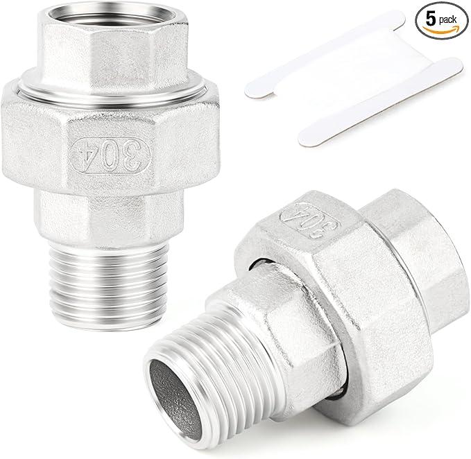 TAISHER 5PCS 304 Stainless Steel Union，3/8" NPT Male x 3/8" NPT Female Cast Pipe Fitting