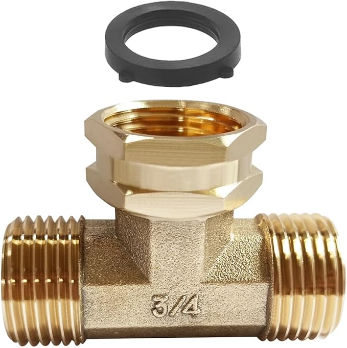 Joywayus 3/4 GHT Threaded Brass Swivel Pipe Fitting Tee T 3-Way 3/4" GHT Male × 3/4" GHT Female × 3/4" GHT Male Adapter