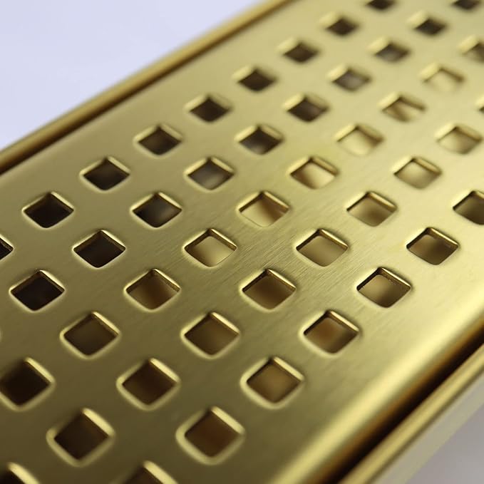 Linear Shower Drain 36", 304 Stainless Steel Floor Drain with Grid Drain Cover & Hair Strainer, Rectangular Shower Drain w/CUPC Certified, Brushed Gold
