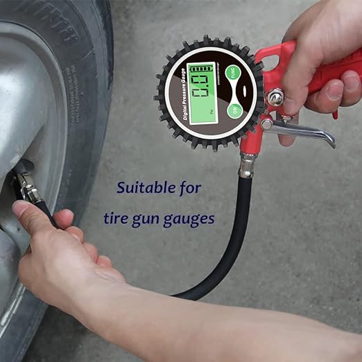 Digital Air Pressure Gauge with 1/4'' NPT Bottom Connector and Rubber Protector, 5-200psi Tire Pressure Gauge, Accuracy 1% F.S.