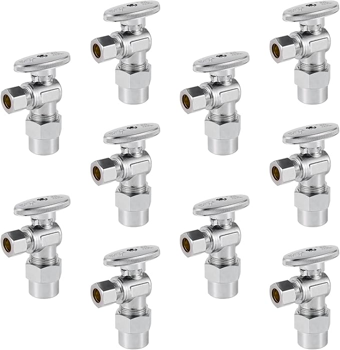 10-Pack EFIELD 1/4 Turn Angle shut off Valve 3/8" OD Compression X 1/2" CPVC Pipe Connection, Chrome Plated Brass,(VALVE070-10PCS)