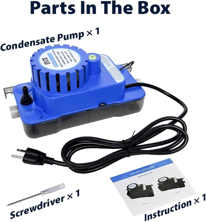 1/10 HP 93 GPH 20ft Max Head HVAC Condensate Pump, 115V w/Automatic Safety Switch, Removal Drain Pump for Air Conditioner, Dehumidifier, Ice Maker, Furnace, AC unit, Low Profile