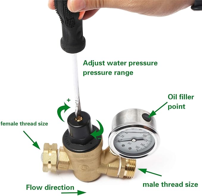 U.S. Solid 3/4" GHT RV Water Pressure Regulator, Adjustable Lead-Free Brass Water Regulator Valve with Gauge & Filter for RV, Camper & Garden Hose(20-PACK)