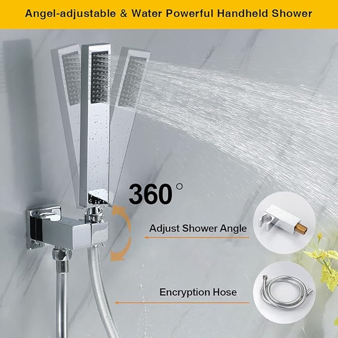 Wall Mount Bathtub Faucet with Handheld Shower, Chrome Single Handle Bathroom Waterfall Tub Filler Solid Brass Tub Shower Faucet Set Rough-in Valve Trim Kit
