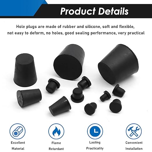 70Pcs 16 Sizes Solid Rubber Stoppe & Silicone Hole Plug Assortment Kit Flexible Rubber Stoppers Waterproof Sealing Plugs for Kitchens, Flask, Plug Holes, Bathtub